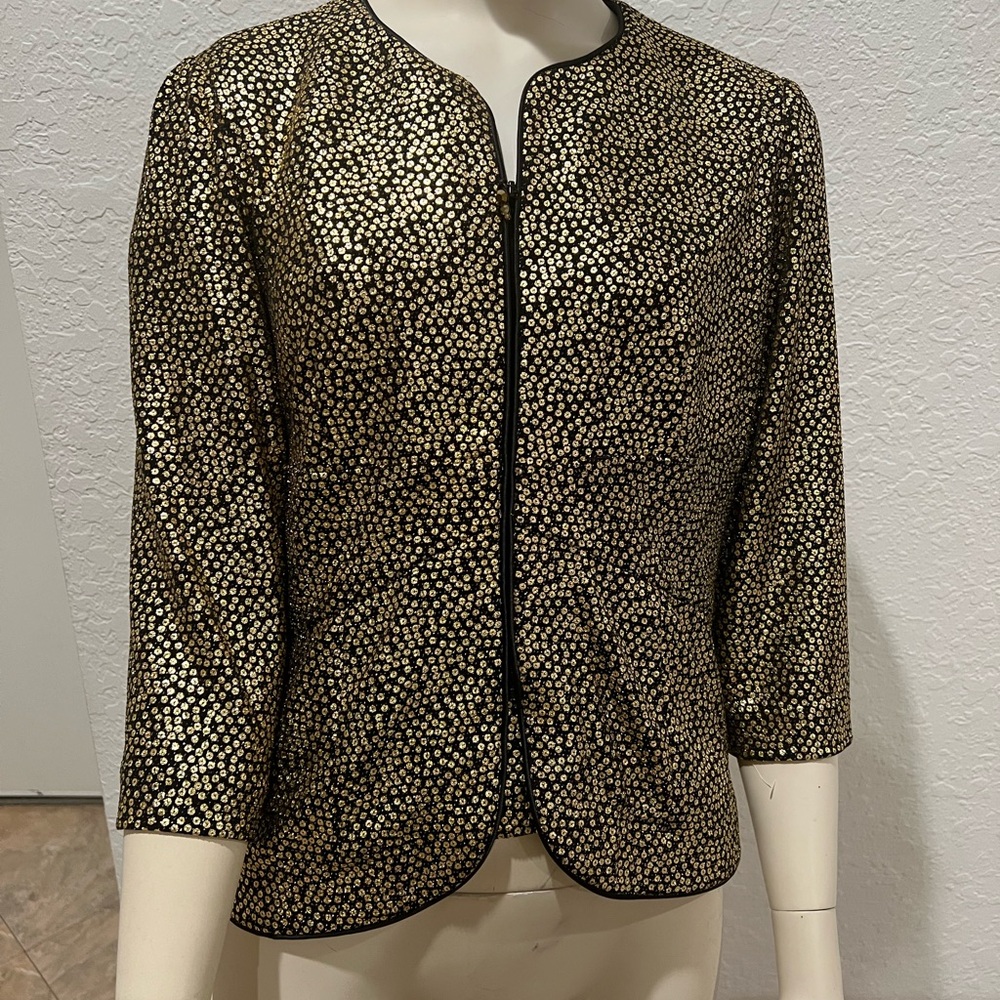 Alex Evenings Gold and Black Patterned Blazer (Preowned)